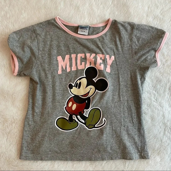 Disney Tops - Mickey Mouse vintage look crew  neck‎ tee with pink trim